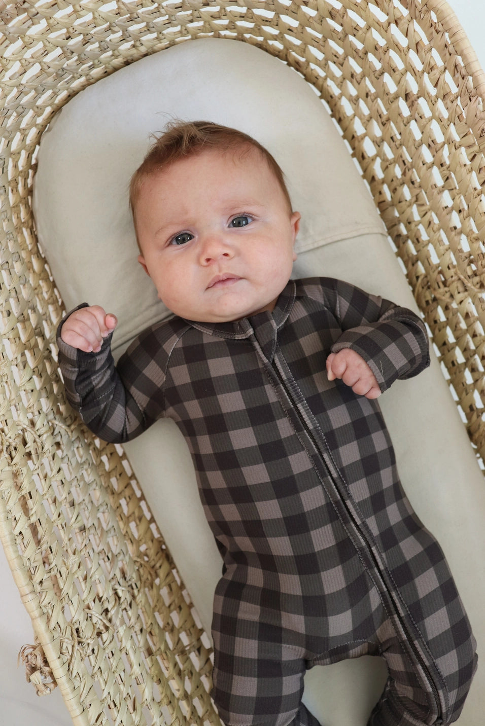 Chestnut Gingham (Ribbed) Zip Pajamas