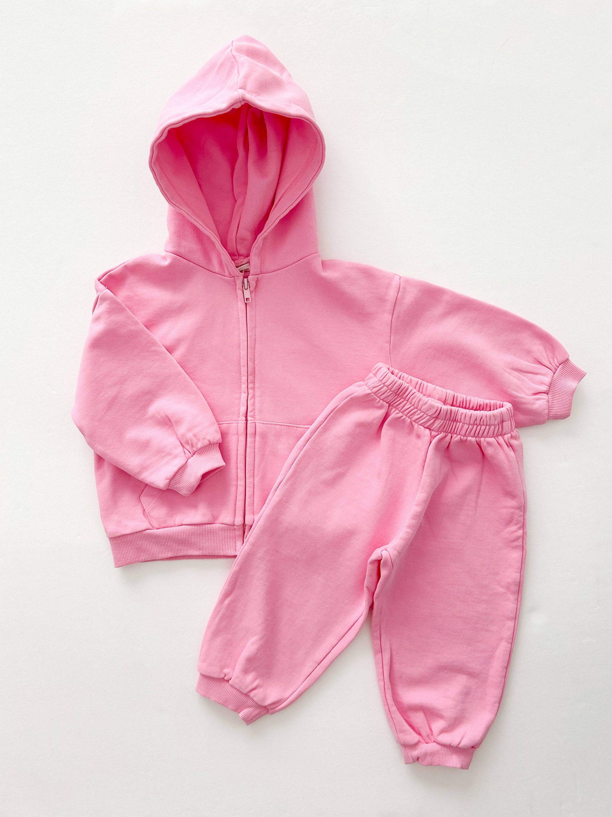 Zip-up Hoodie and Jogger Pants Set - Pink & Olive
