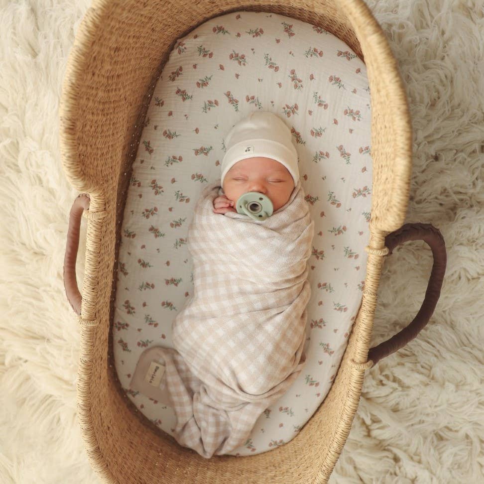 Cotton Receiving Blanket | Tan Gingham