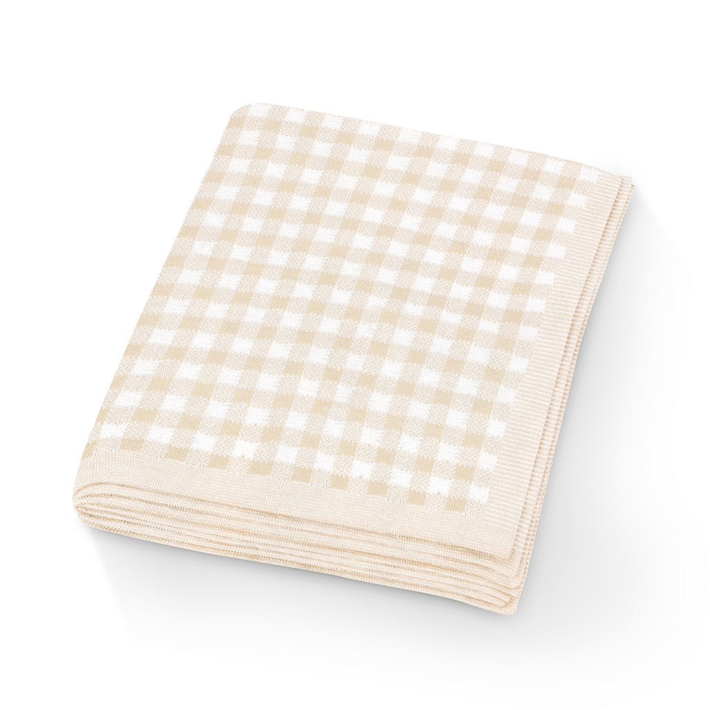 Cotton Receiving Blanket | Tan Gingham