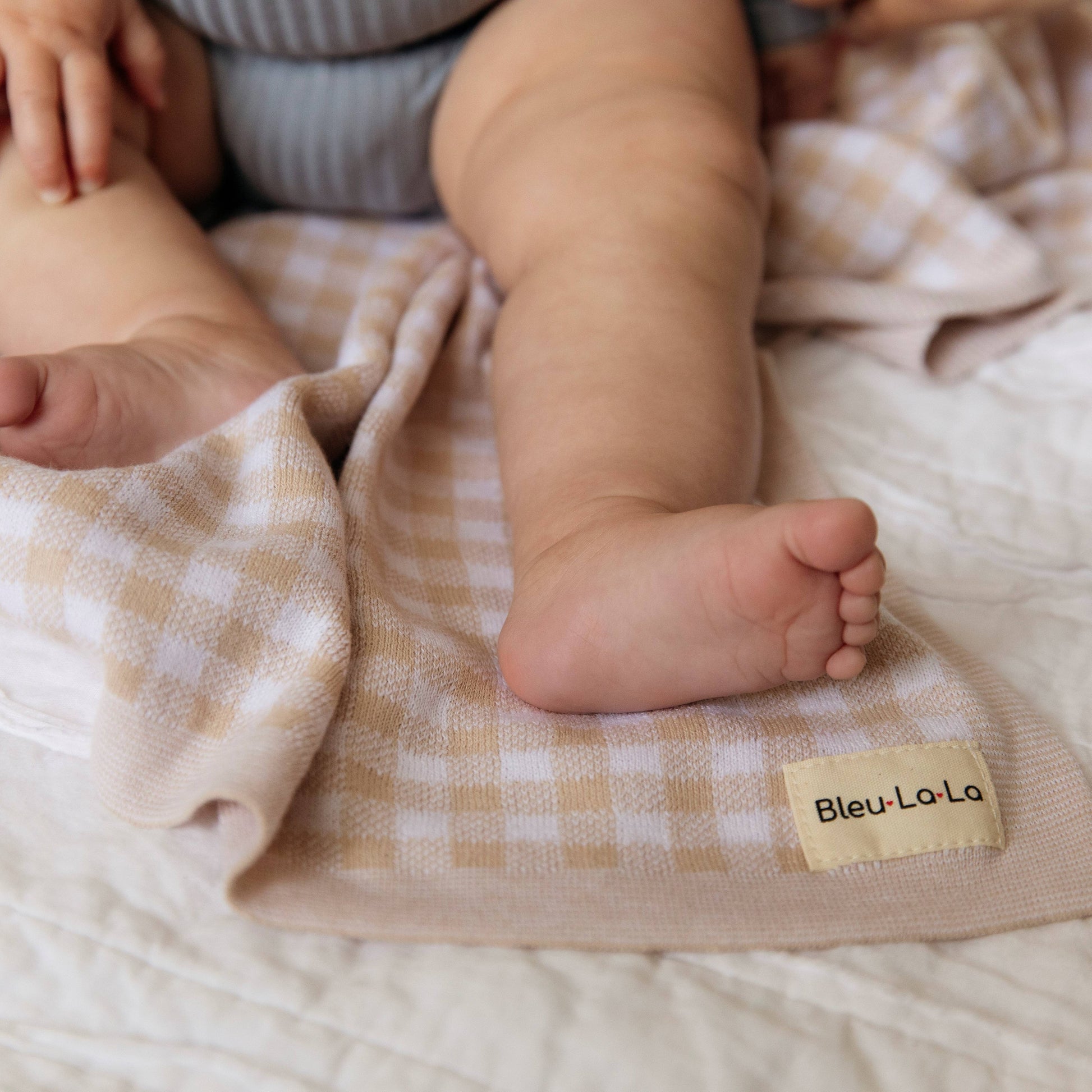 Cotton Receiving Blanket | Tan Gingham