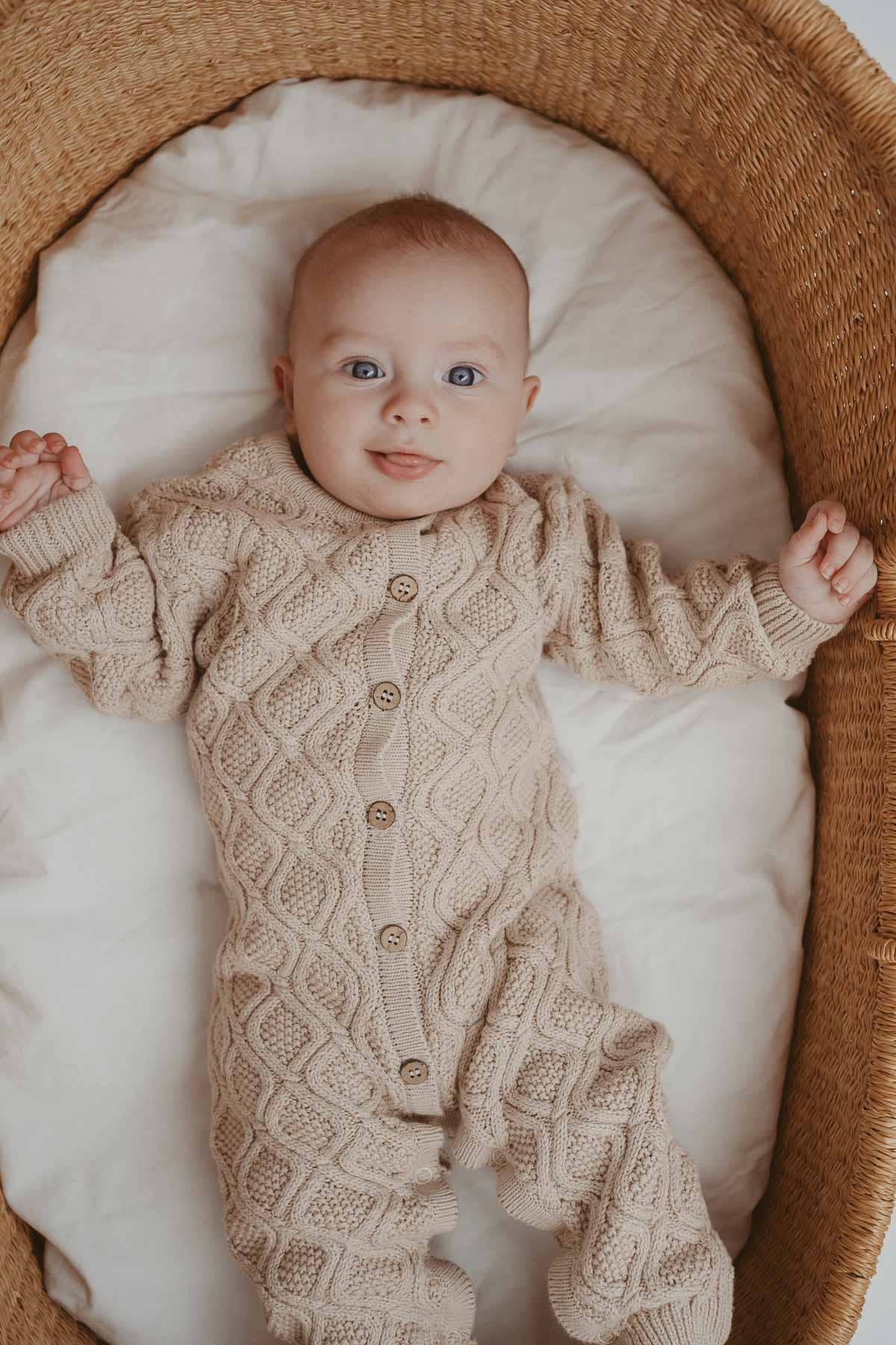 Textured Cotton Knit  Romper | Beige