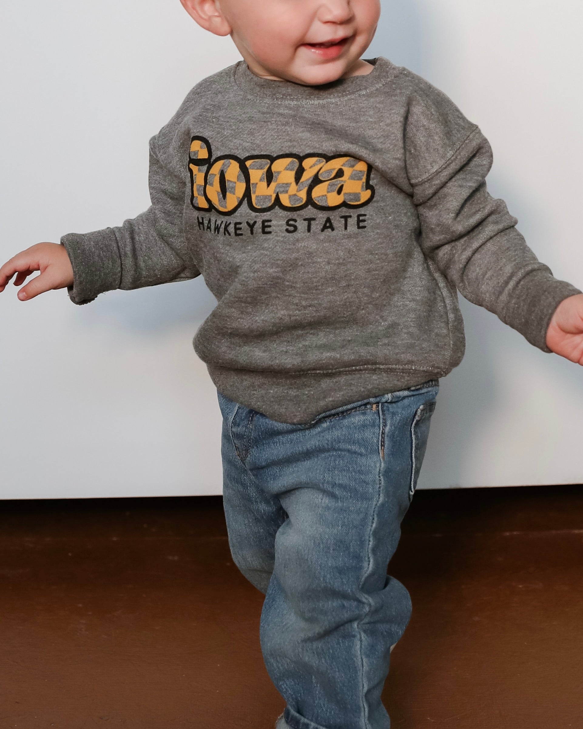 Iowa Checkered Charcoal Grey Crew Sweatshirt