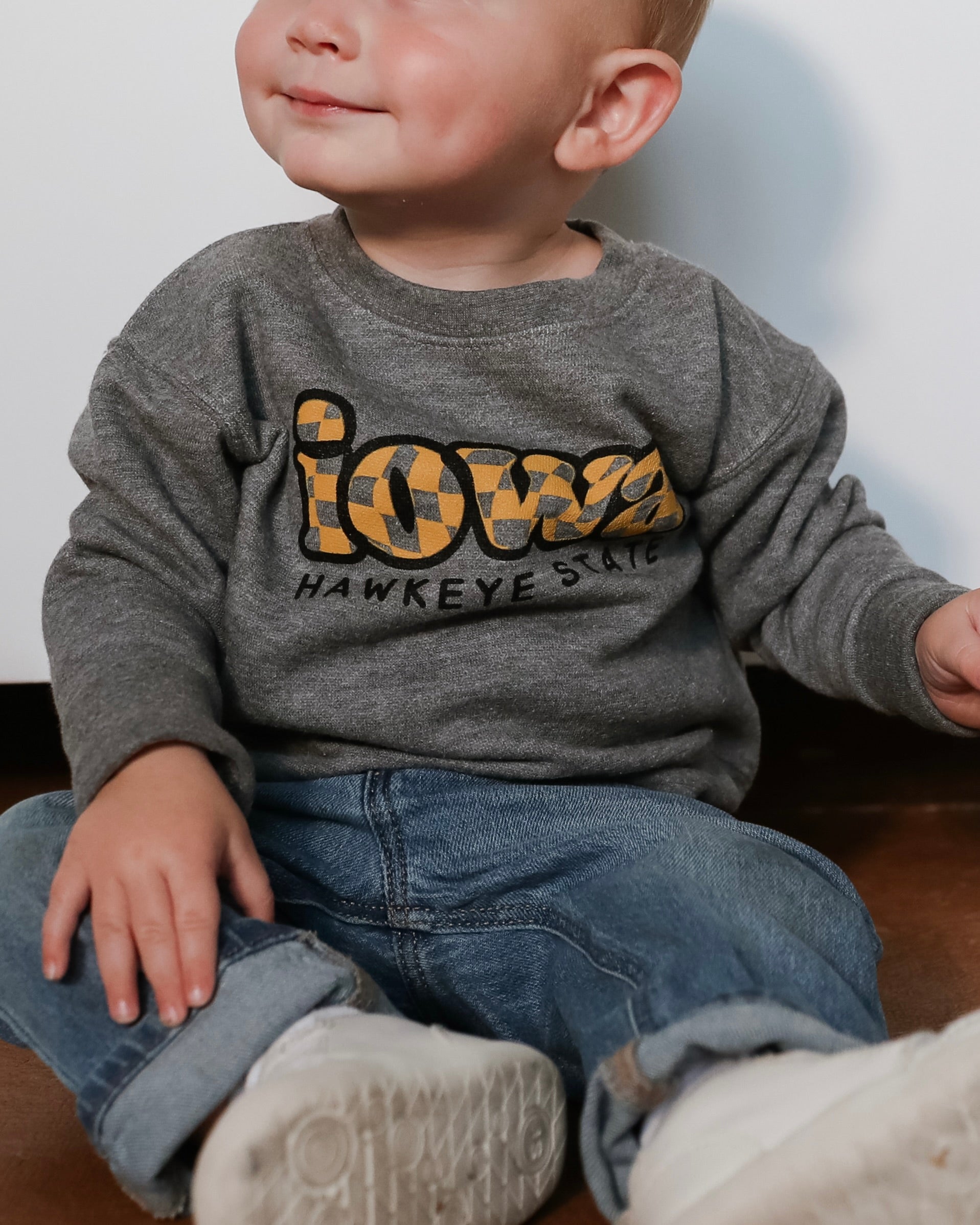 Iowa Checkered Charcoal Grey Crew Sweatshirt