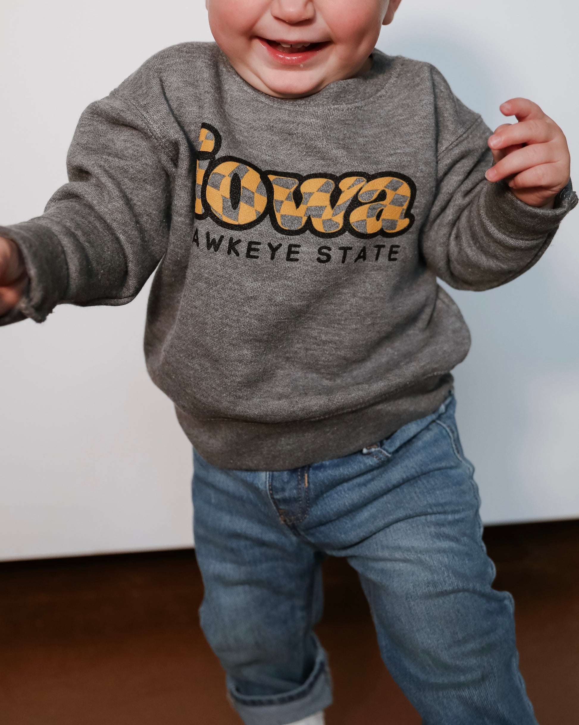 Iowa Checkered Charcoal Grey Crew Sweatshirt