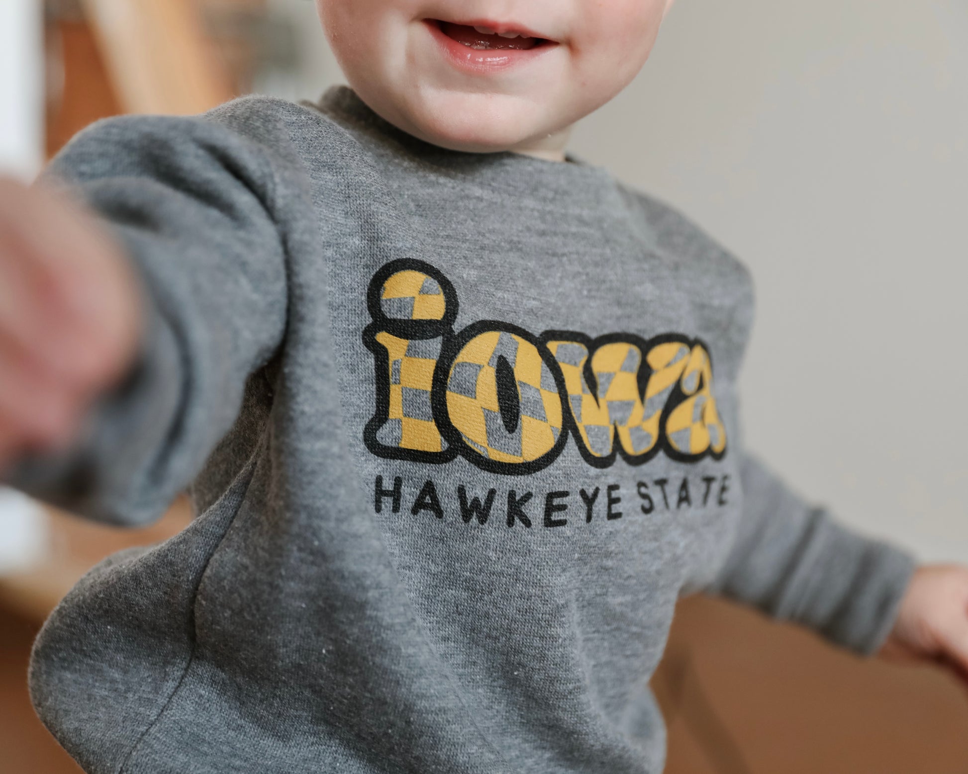 Iowa Checkered Charcoal Grey Crew Sweatshirt