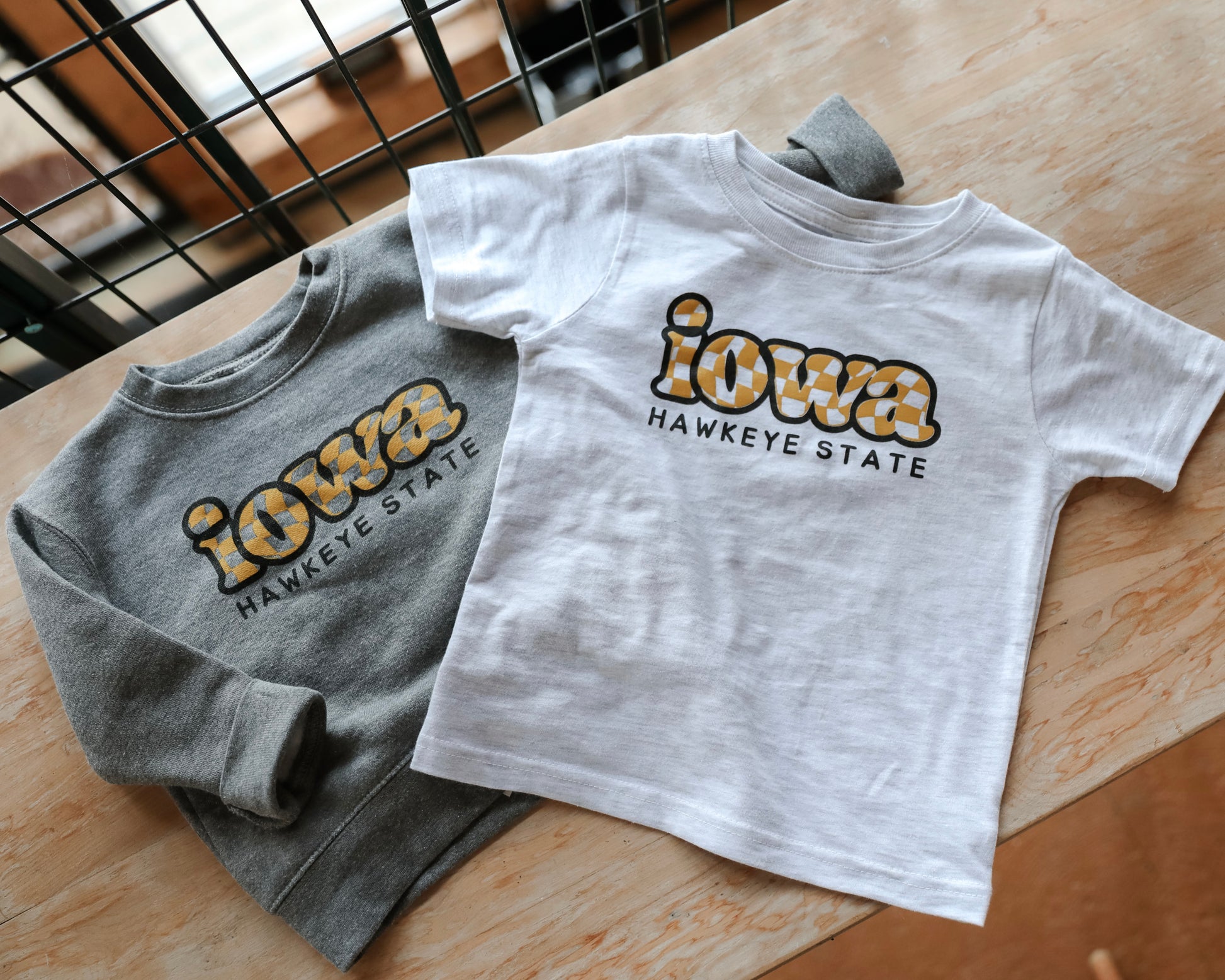 Iowa Checkered Charcoal Grey Crew Sweatshirt