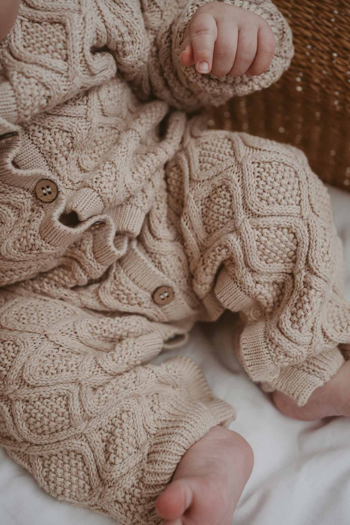 Textured Cotton Knit  Romper | Beige