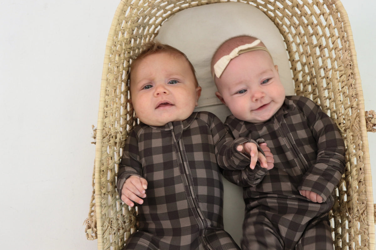 Chestnut Gingham (Ribbed) Zip Pajamas