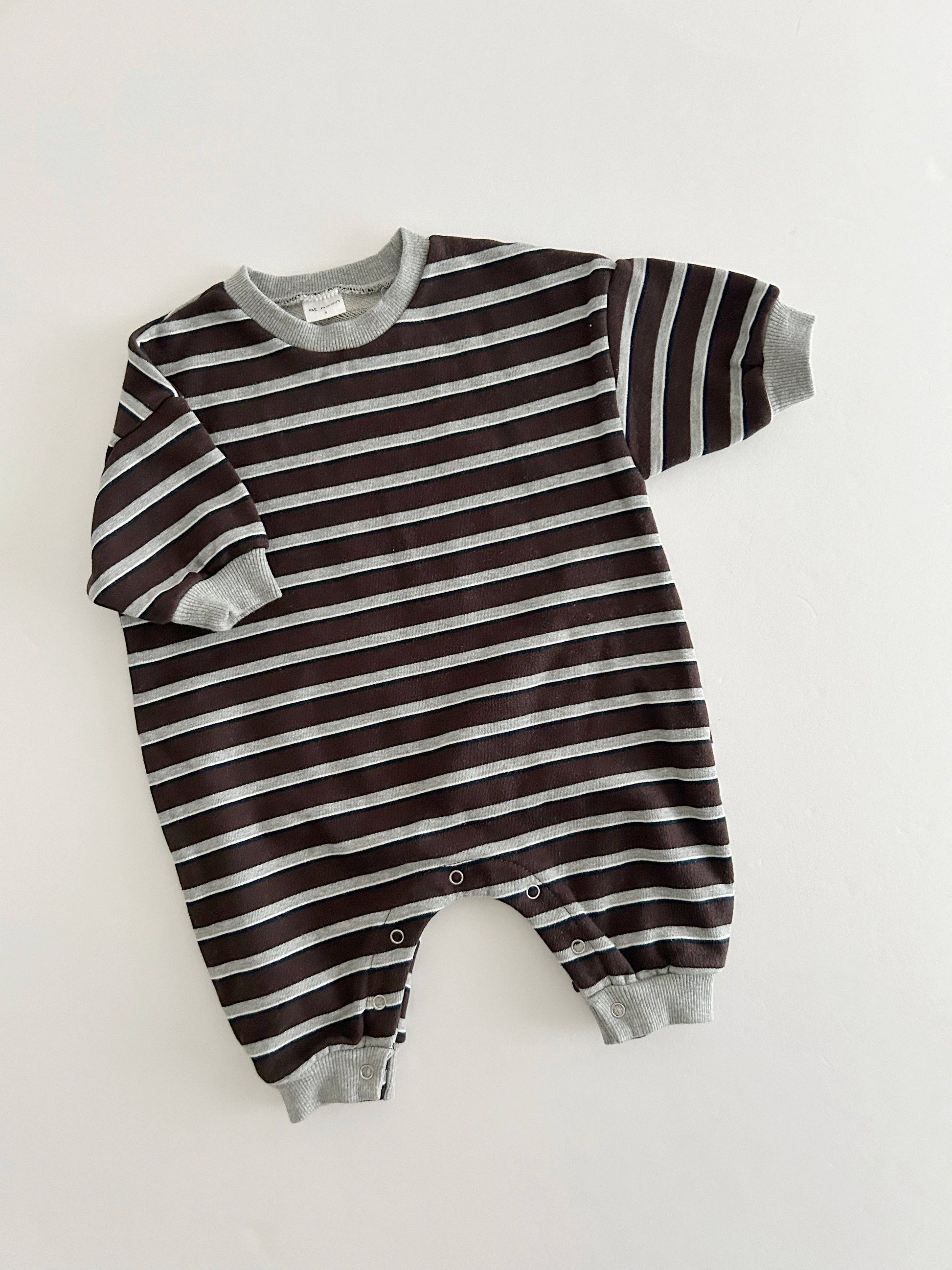 Cotton Stripe Jumpsuit | Brown & Grey