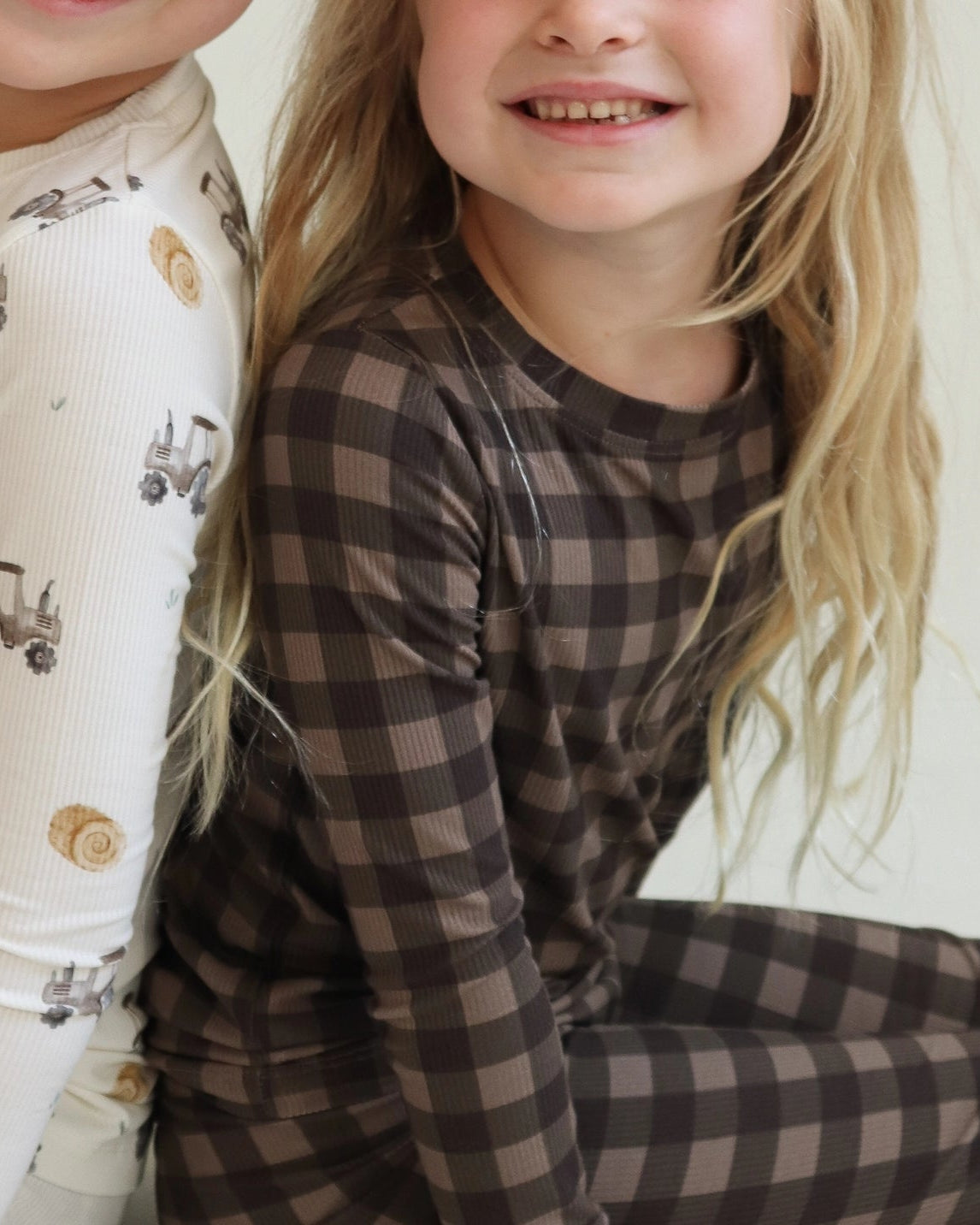 Chestnut Gingham (Ribbed) Two-Piece Pajamas