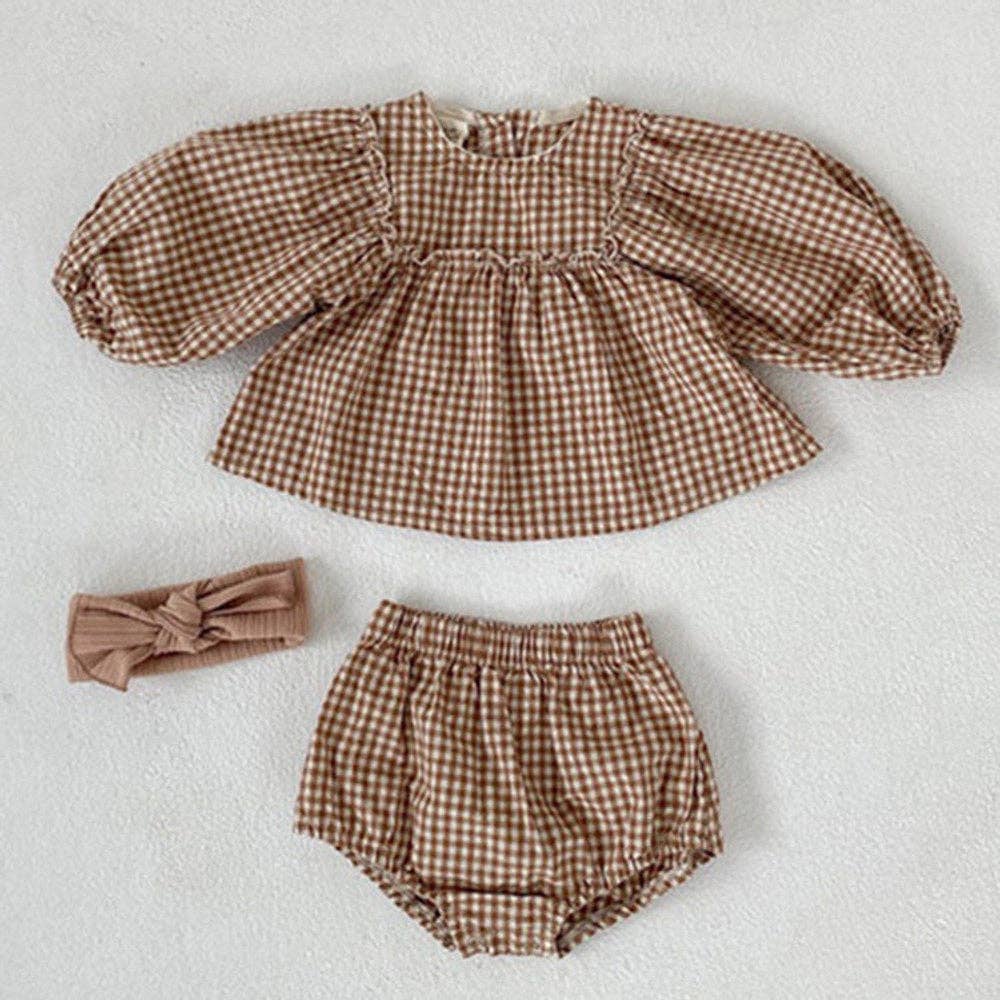 Plaid Blouse With Shorts - Set