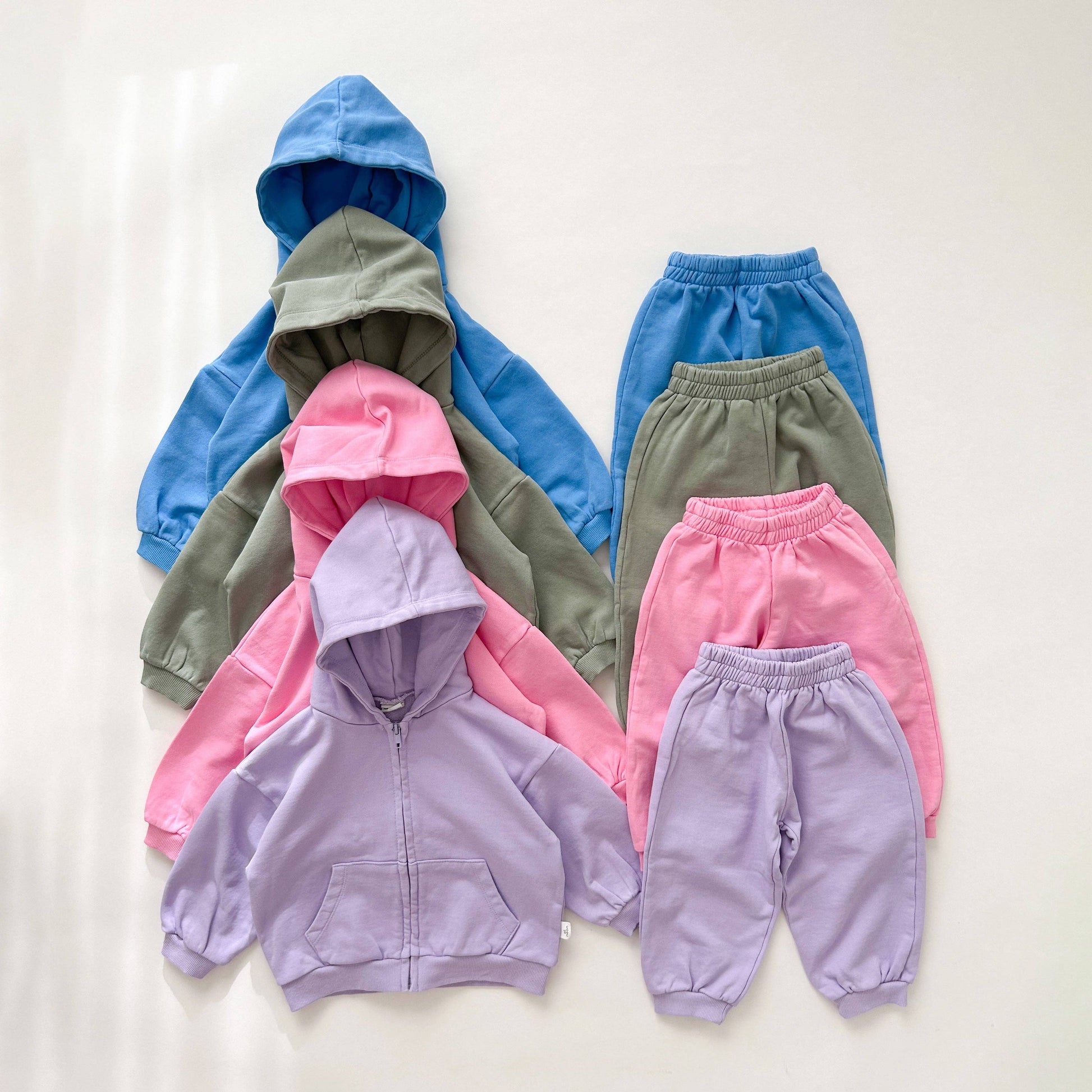 Zip-up Hoodie and Jogger Pants Set - Pink & Olive