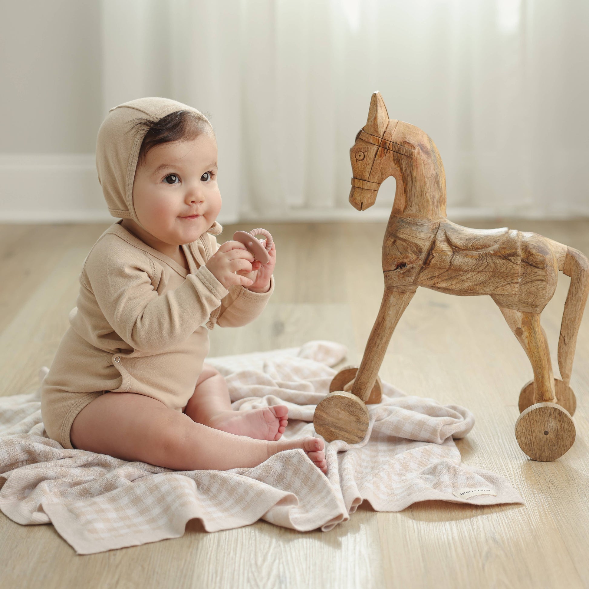 Cotton Receiving Blanket | Tan Gingham