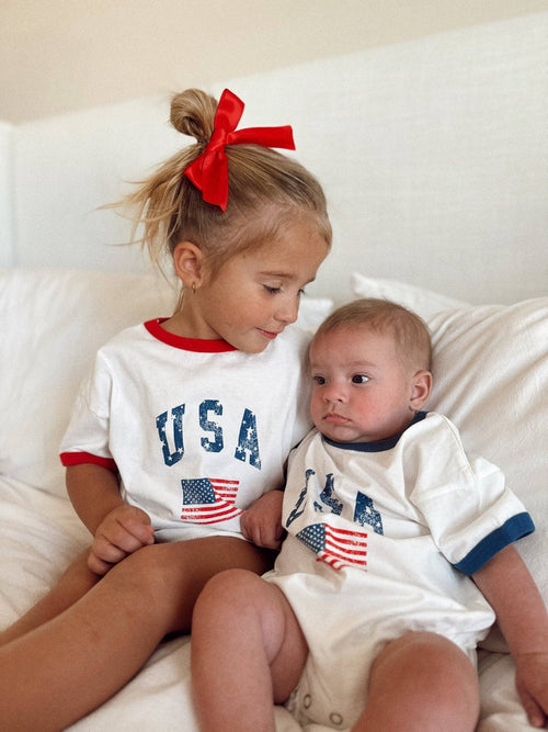 Baby Vintage Print USA T-shirt Romper