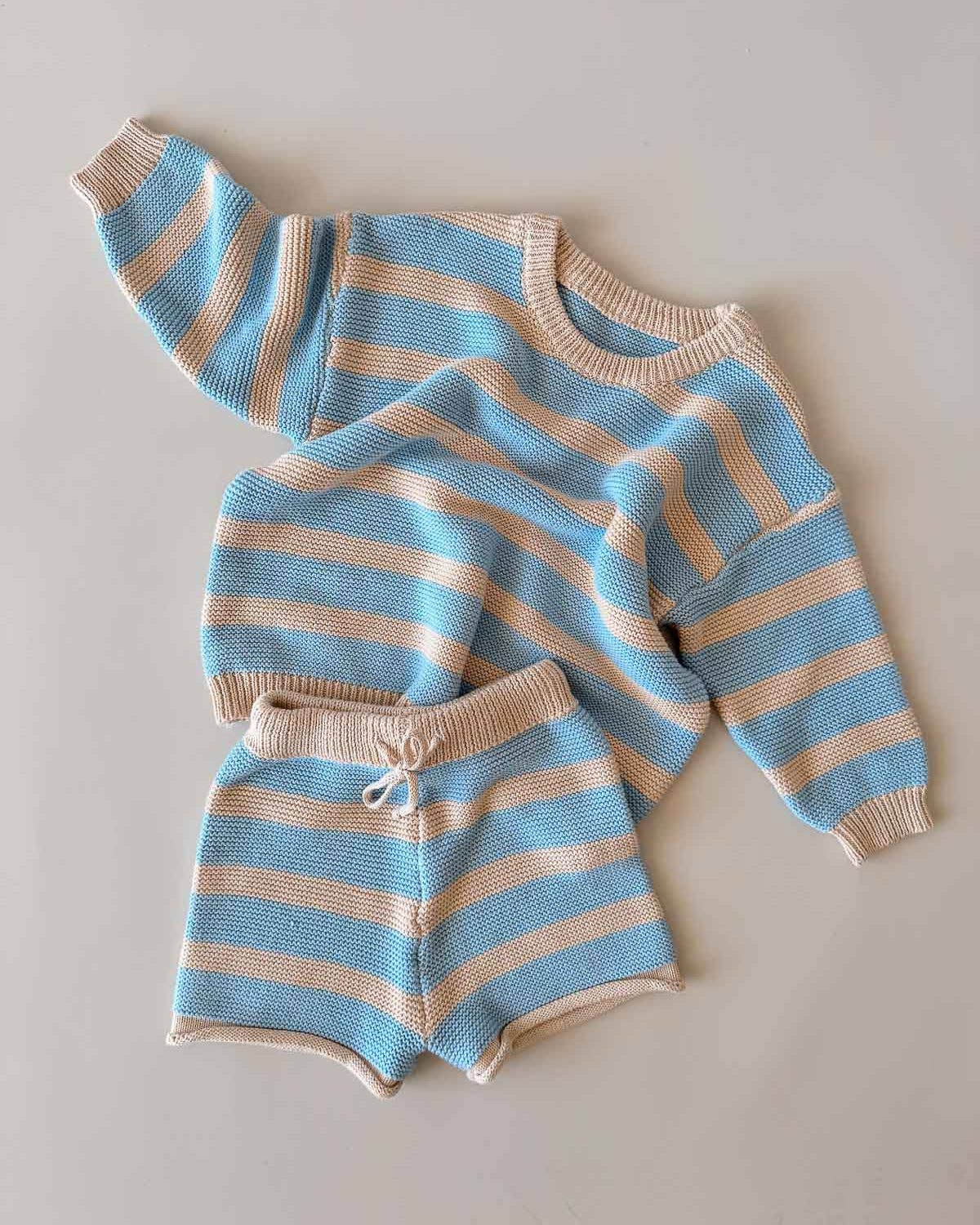 Cotton Knit Sweater | Sky Stripe