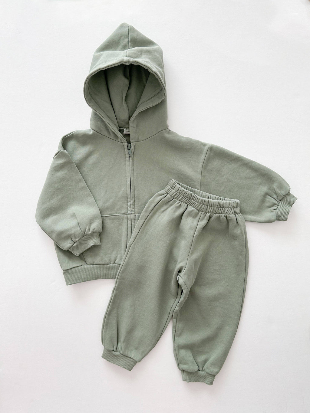 Zip-up Hoodie and Jogger Pants Set - Pink & Olive