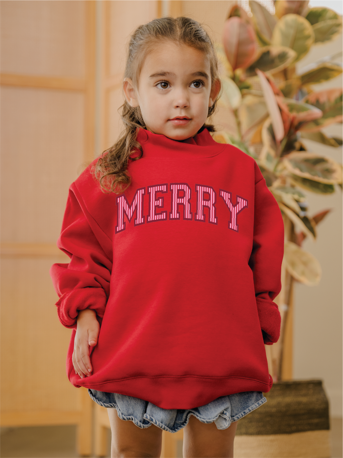 Merry Striped Mock Neck Sweatshirt