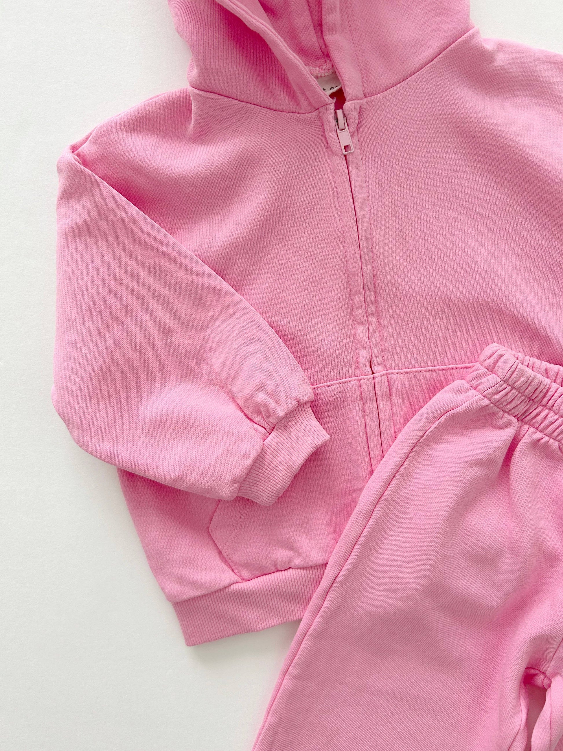 Zip-up Hoodie and Jogger Pants Set - Pink & Olive