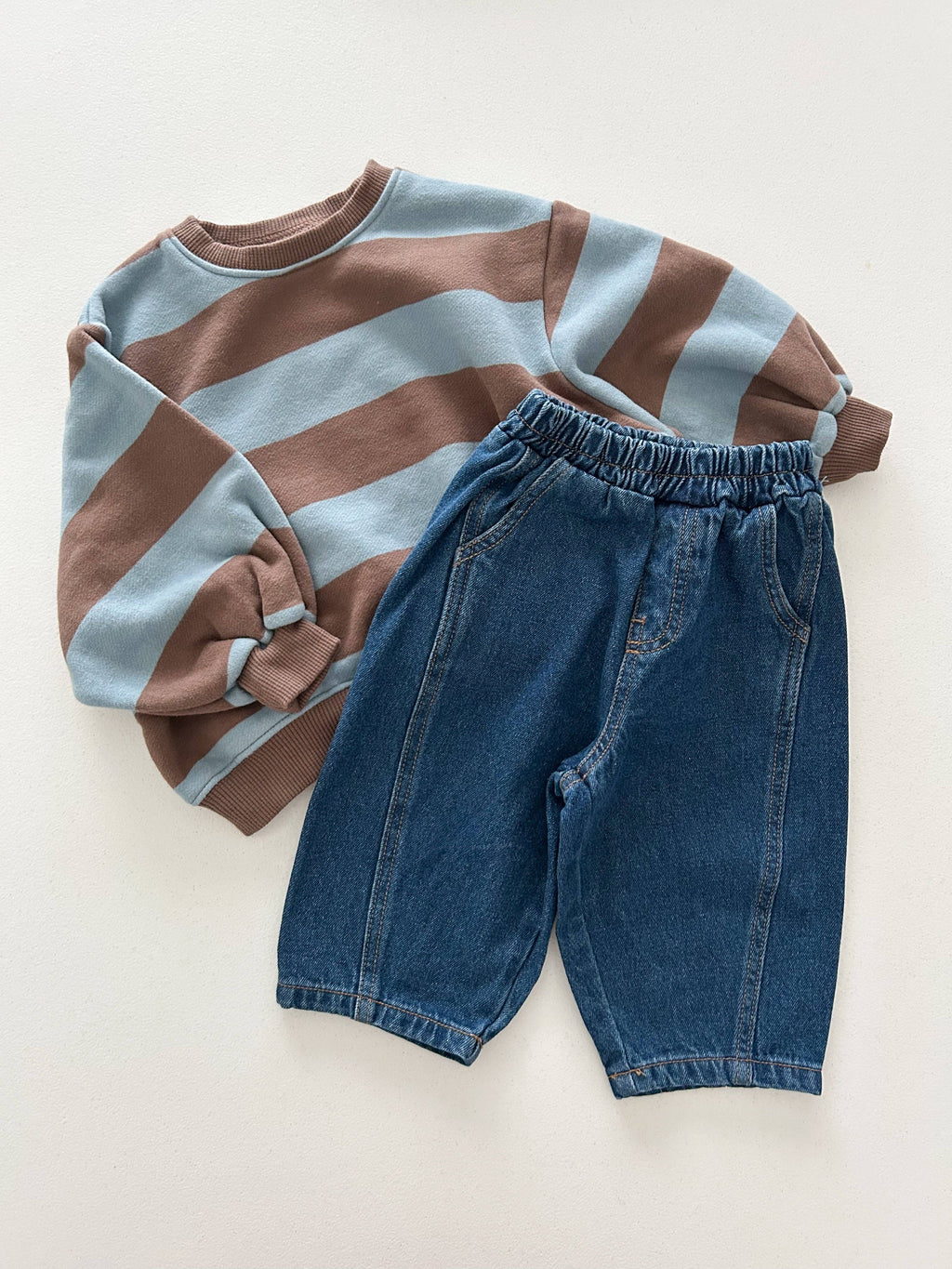 Oversized Cotton Stripe Sweatshirt - Sky Brown