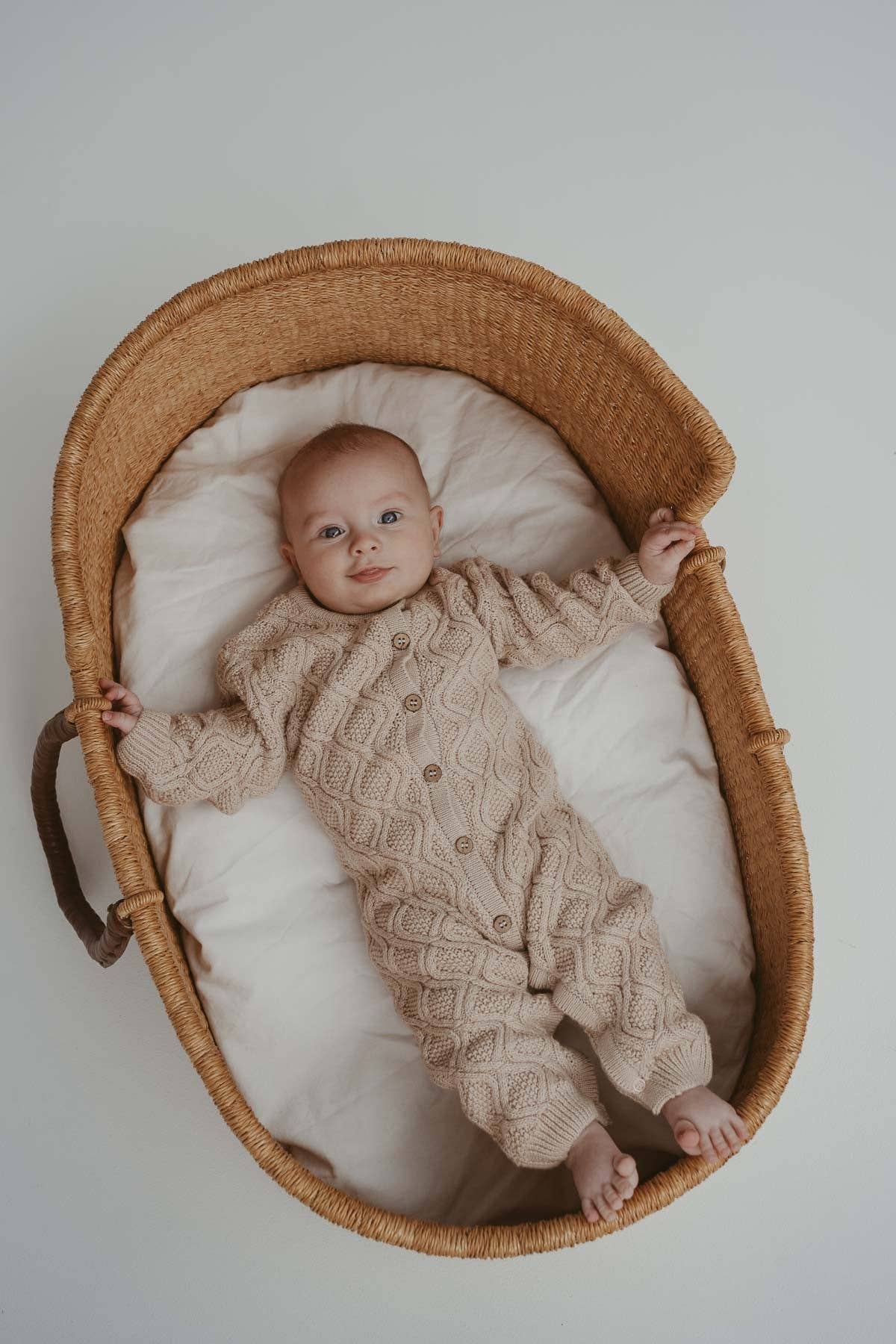 Textured Cotton Knit  Romper | Beige