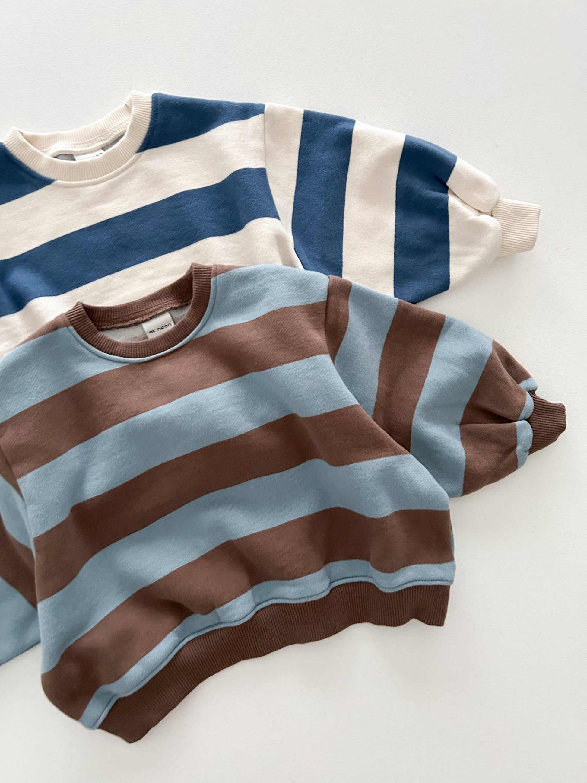 Oversized Cotton Stripe Sweatshirt - Sky Brown