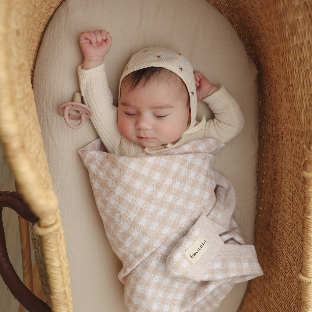 Cotton Receiving Blanket | Tan Gingham