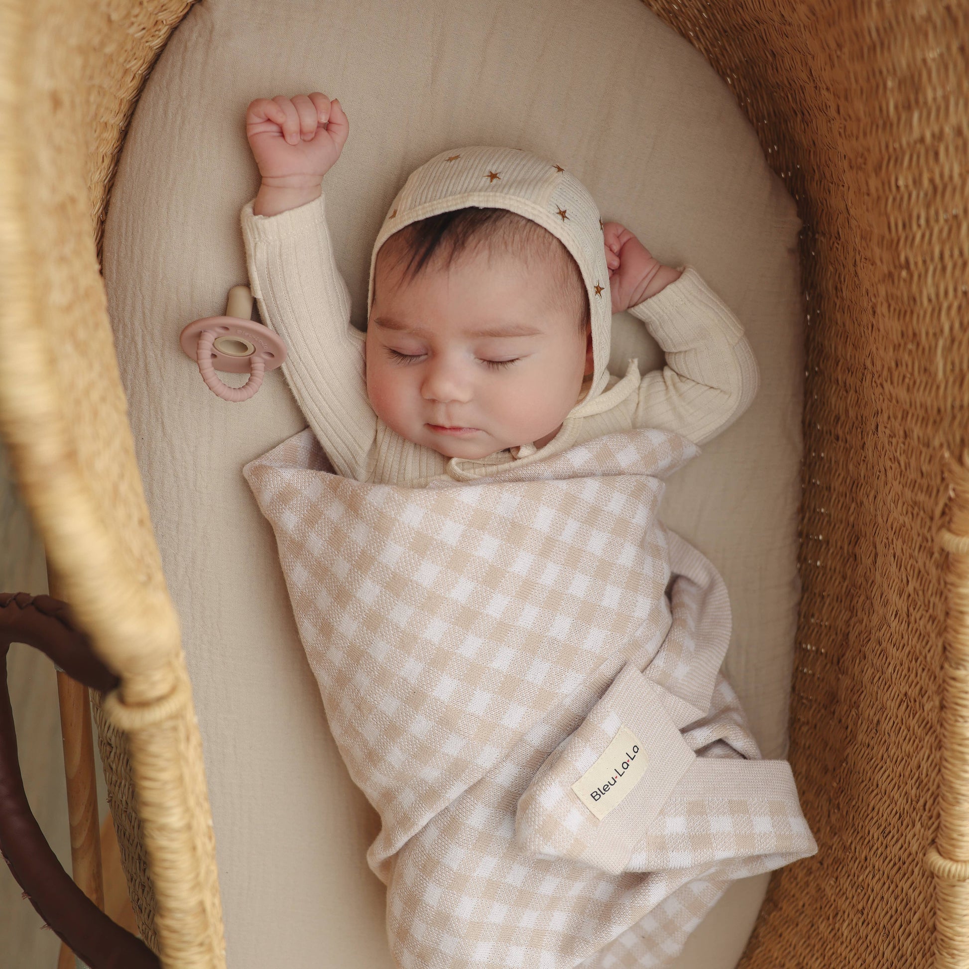 Cotton Receiving Blanket | Tan Gingham
