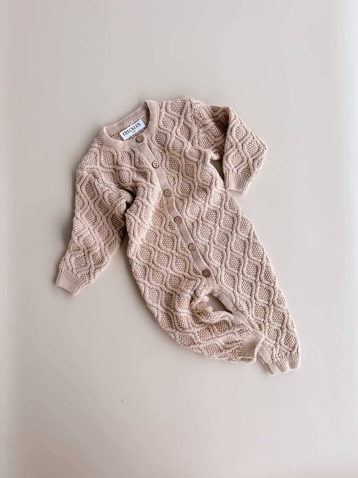 Textured Cotton Knit  Romper | Beige